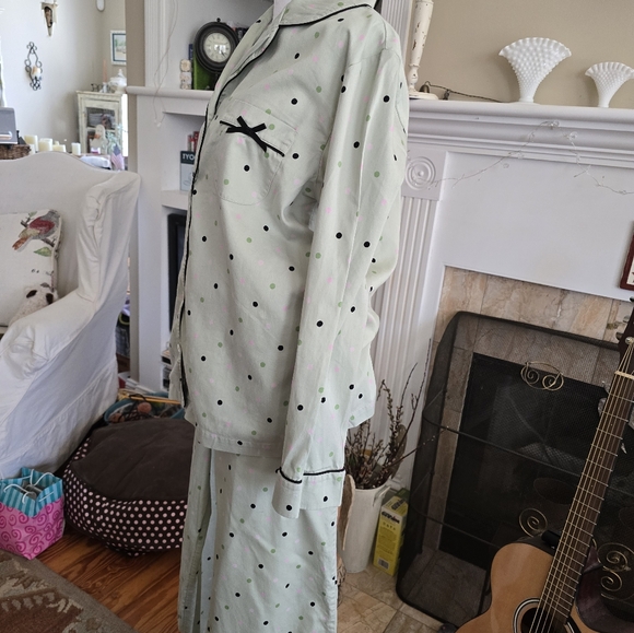 Talbots Medium Pale Green & Polka Dot Pajama Set - Picture 2 of 7